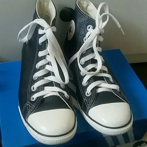 Black leather high top sneaker